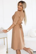 286-8 SANDY Koszulowa rozkloszowana sukienka z paskiem - MOCHA MOUSSE 286-8 SANDY Koszulowa rozkloszowana sukienka z paskiem - MOCHA MOUSSE