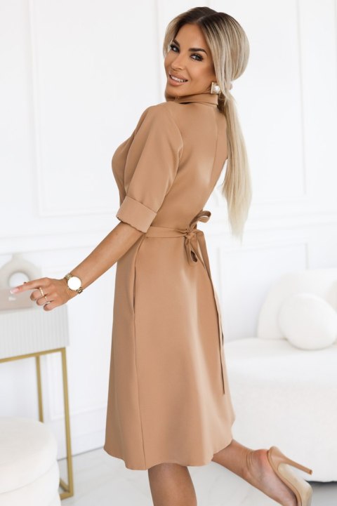 286-8 SANDY Koszulowa rozkloszowana sukienka z paskiem - MOCHA MOUSSE 286-8 SANDY Koszulowa rozkloszowana sukienka z paskiem - MOCHA MOUSSE
