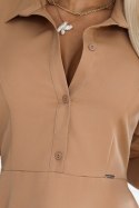 286-8 SANDY Koszulowa rozkloszowana sukienka z paskiem - MOCHA MOUSSE 286-8 SANDY Koszulowa rozkloszowana sukienka z paskiem - MOCHA MOUSSE