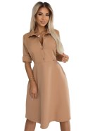286-8 SANDY Koszulowa rozkloszowana sukienka z paskiem - MOCHA MOUSSE 286-8 SANDY Koszulowa rozkloszowana sukienka z paskiem - MOCHA MOUSSE