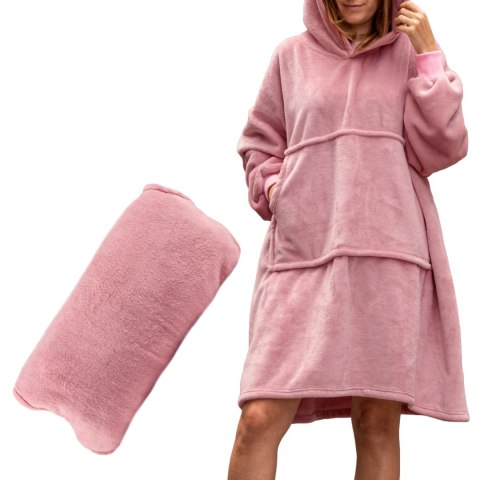Bluzair Bluza Koc Oversize z Kapturem Polska Róż Bluzair Bluza Koc Oversize z Kapturem Polska Róż