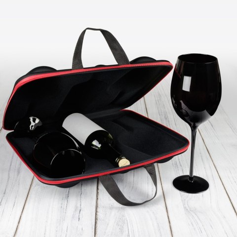 Etui na wino z 2 kieliszkami zestaw do wina Black Etui na wino z 2 kieliszkami zestaw do wina Black