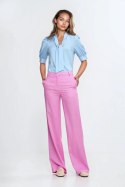 Spodnie bootcut z rayonu z krytym guzikiem SD111 Pink - Nife Nife Spodnie bootcut z rayonu z krytym guzikiem SD111 Pink - Nife Nife
