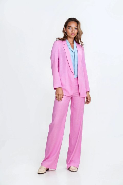 Spodnie bootcut z rayonu z krytym guzikiem SD111 Pink - Nife Nife Spodnie bootcut z rayonu z krytym guzikiem SD111 Pink - Nife Nife