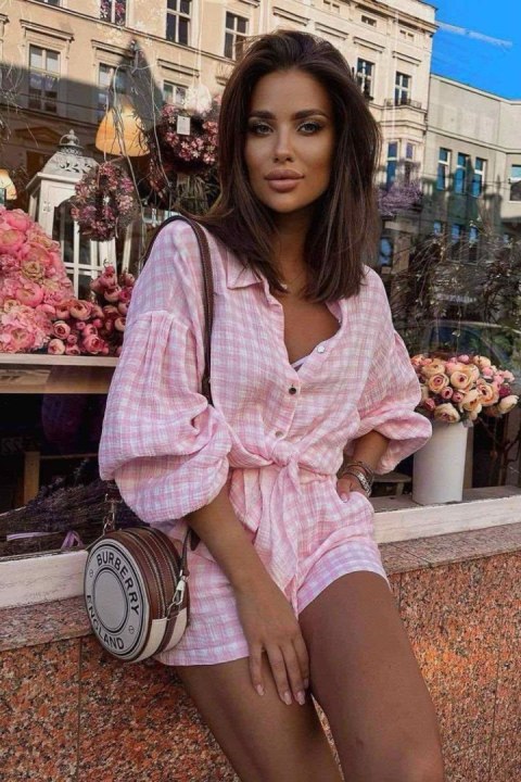 Spodnie Komplet Model Molly Muślin 243863437 Róż Kratka - LaBalancia LaBalancia Spodnie Komplet Model Molly Muślin 243863437 Róż Kratka - LaBalancia LaBalancia