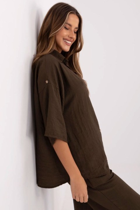 Koszula Damska Model MI-KS-6537.74P Dark Brown - Italy Moda Italy Moda Koszula Damska Model MI-KS-6537.74P Dark Brown - Italy Moda Italy Moda